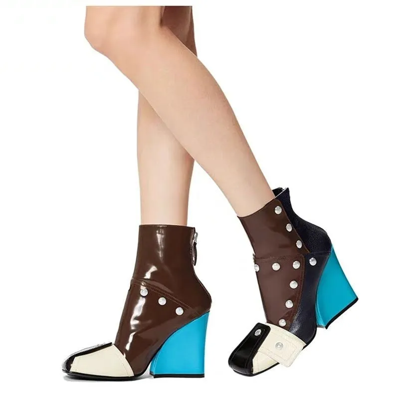 Mixed Color  Short Ankle Boots