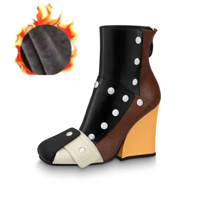 Mixed Color  Short Ankle Boots