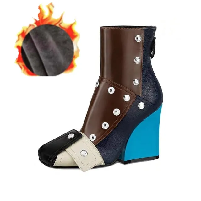 Mixed Color  Short Ankle Boots