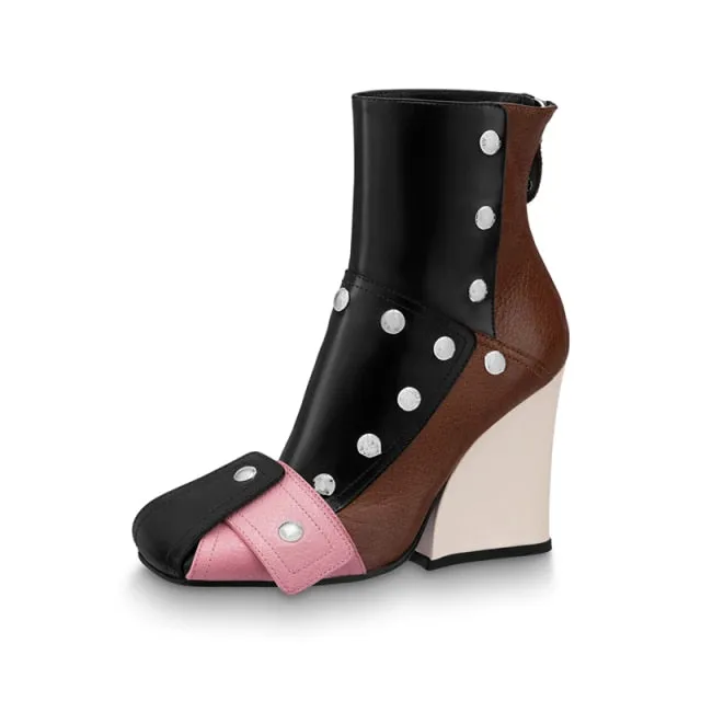 Mixed Color  Short Ankle Boots