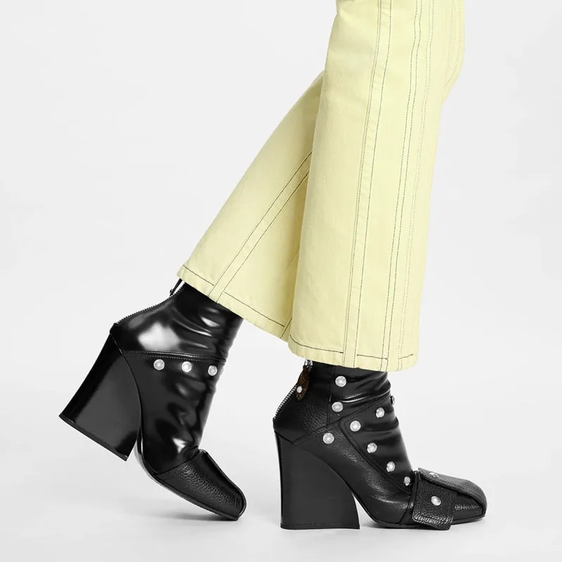 Mixed Color  Short Ankle Boots