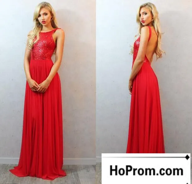 Open Back Red Seqins Prom Dress Evening Dresses