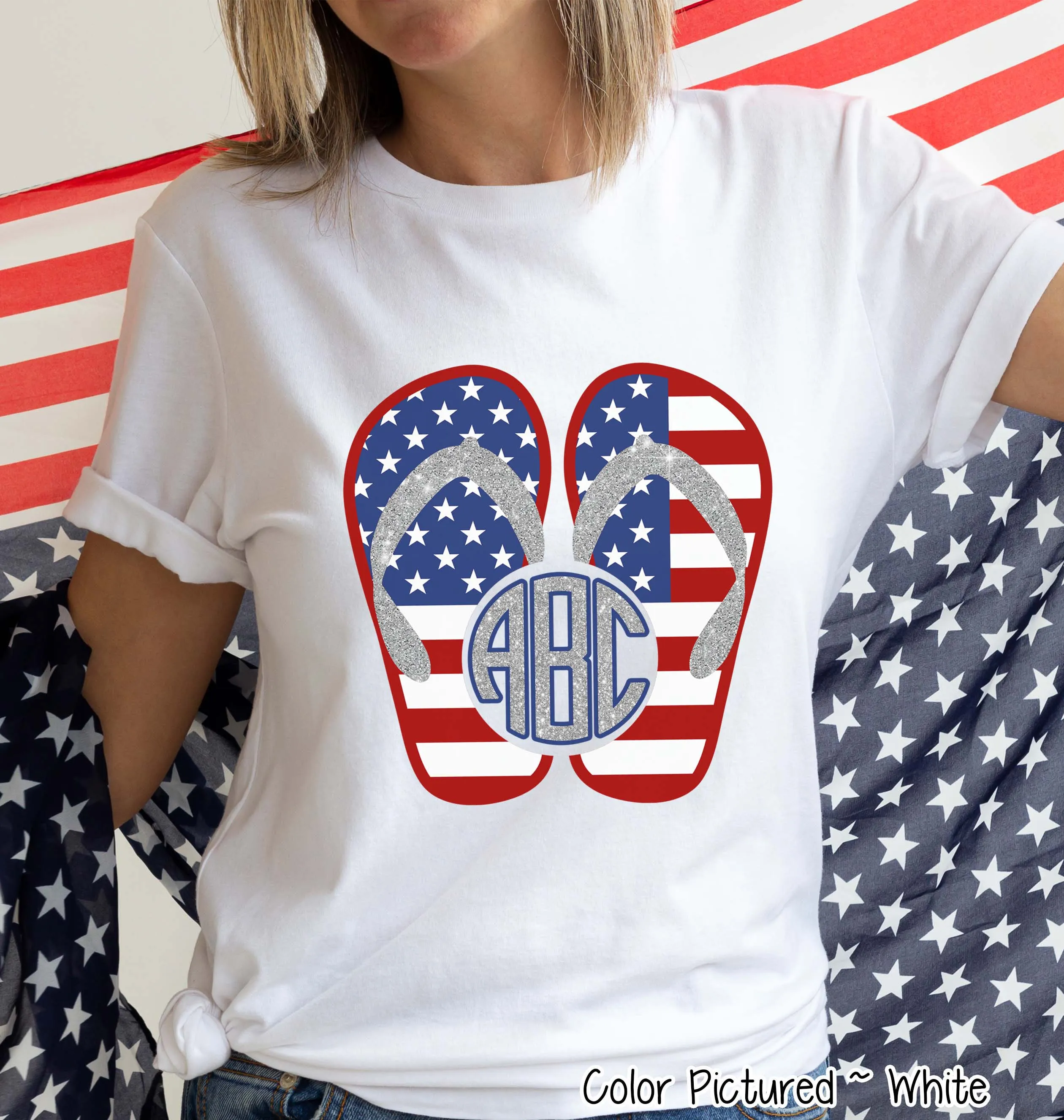 Patriotic Flip Flops Monogram Tee