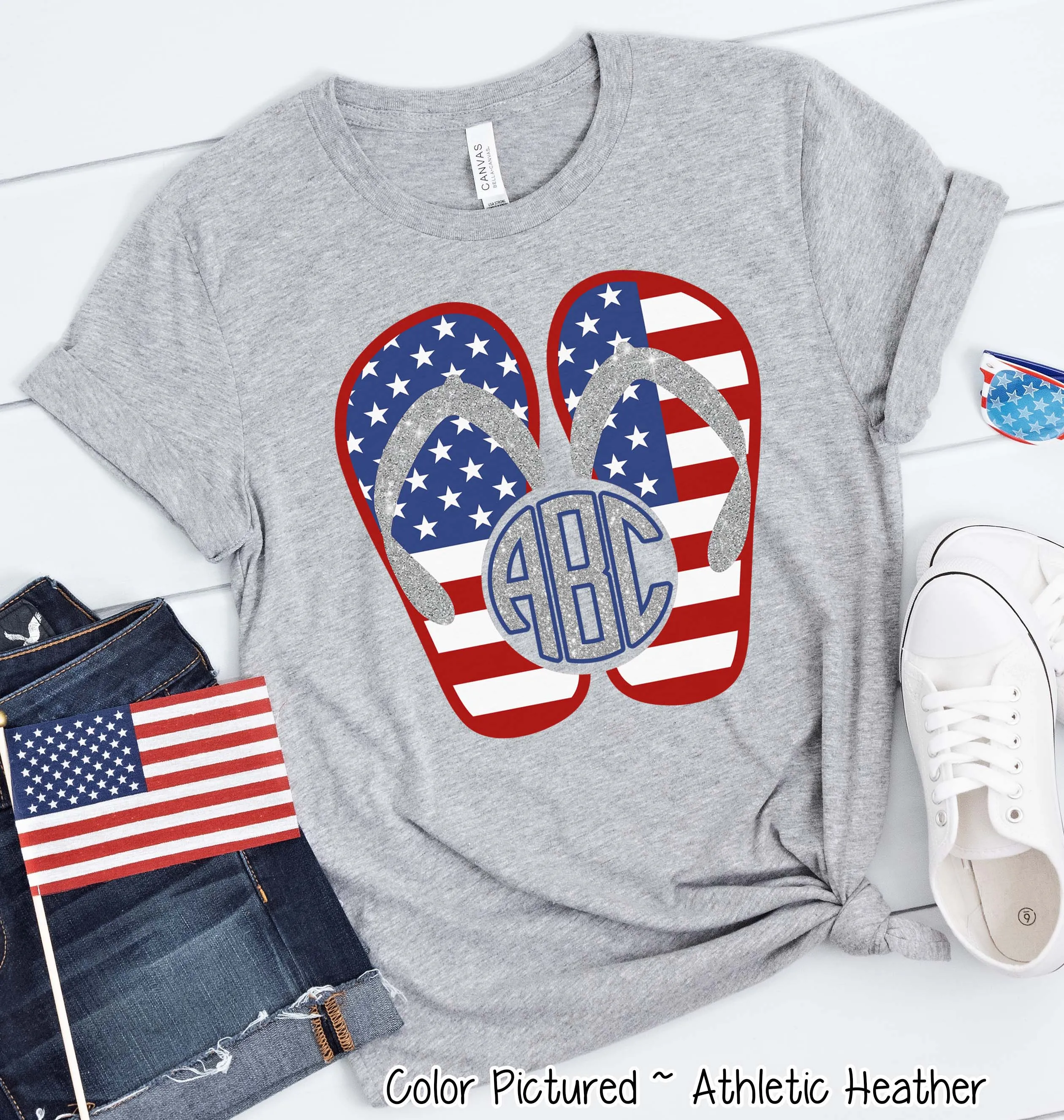 Patriotic Flip Flops Monogram Tee