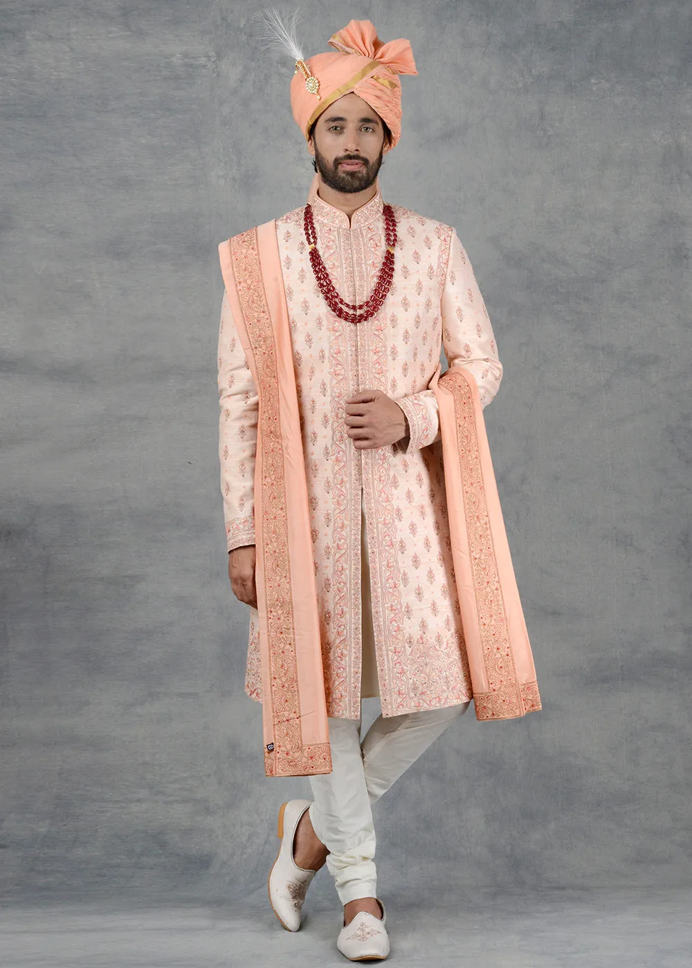 Peach Sherwani | Siddhesh Chauhan