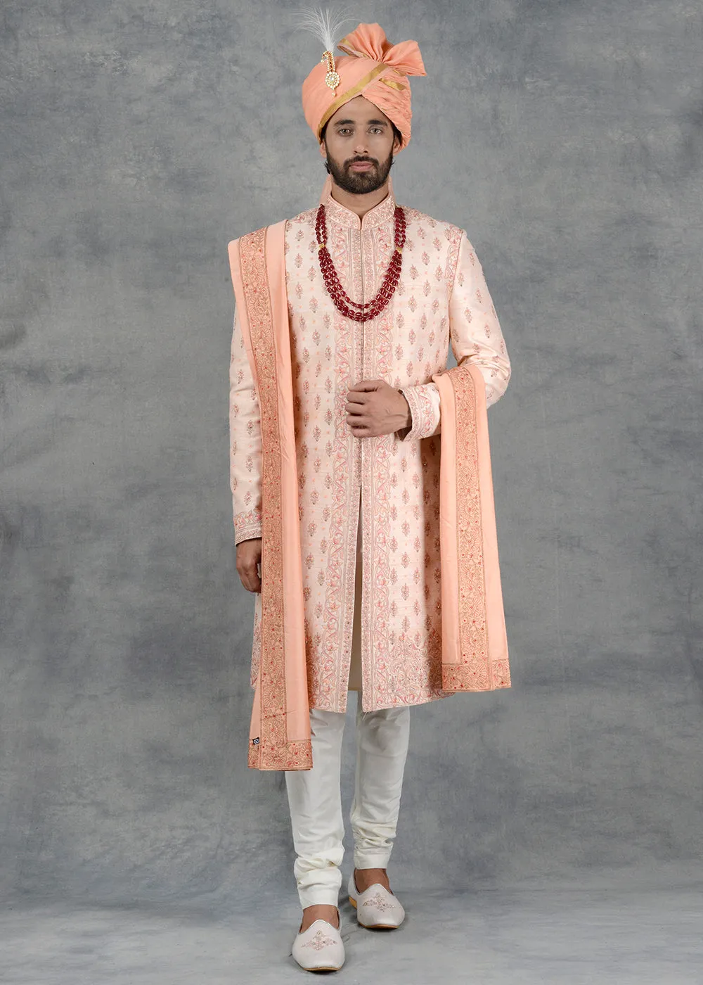 Peach Sherwani | Siddhesh Chauhan