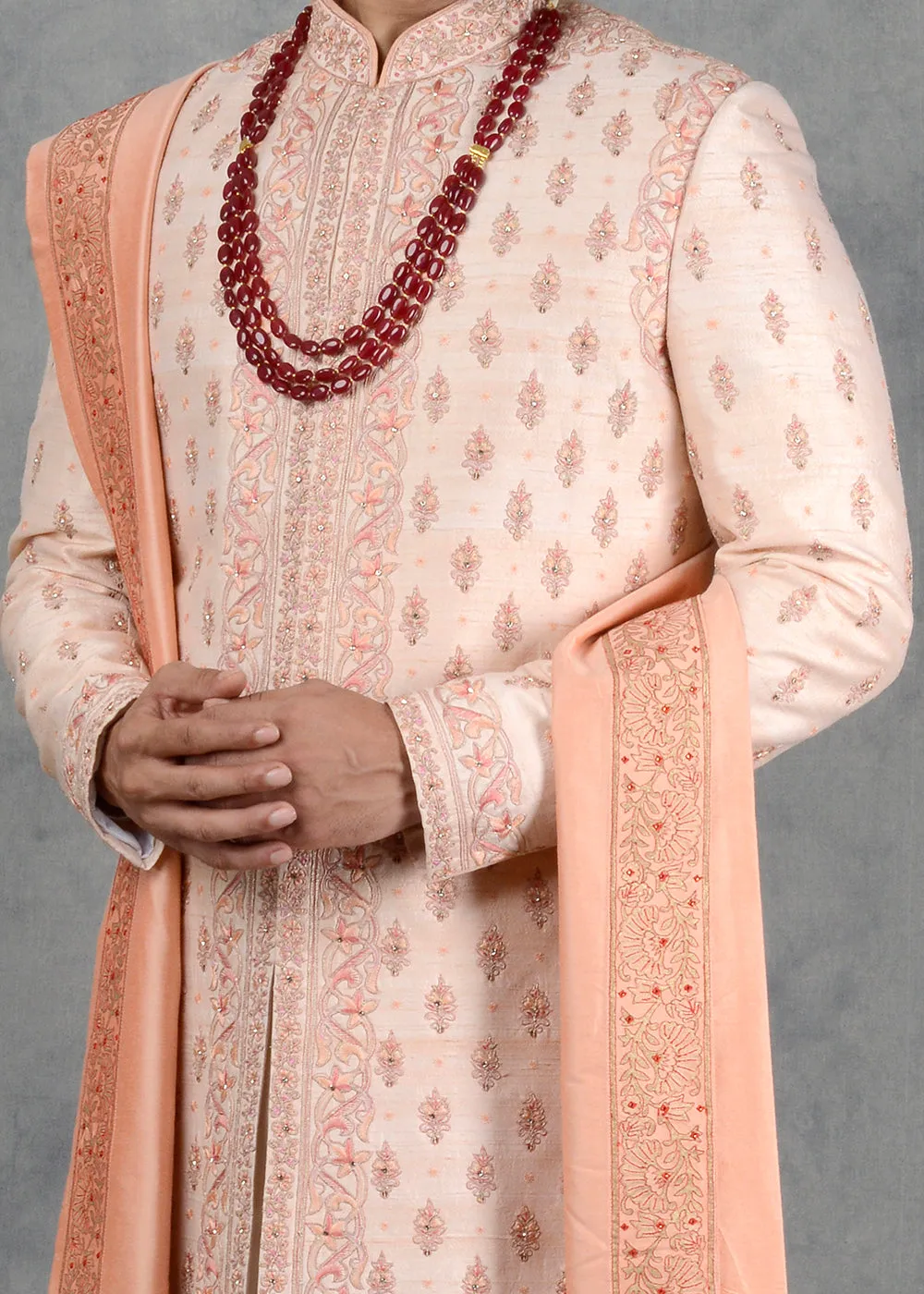 Peach Sherwani | Siddhesh Chauhan