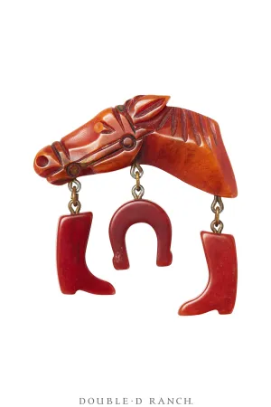 Pin, Bakelite, Novelty, Horse With Charms, Vintage ‘40s, 1100