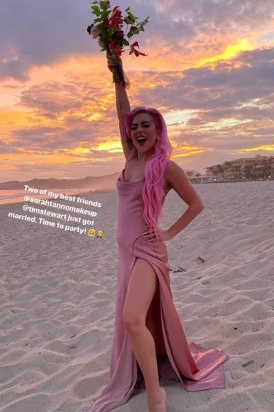 Pink Lady Gaga Bridesmaid Spaghetti Straps Wedding Celebrity Gown Dress