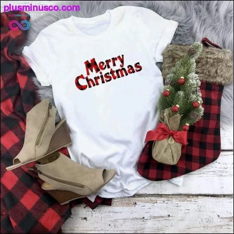 Plaid Christmas White T-Shirt || PlusMinusco.com