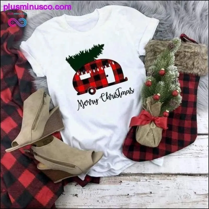 Plaid Christmas White T-Shirt || PlusMinusco.com