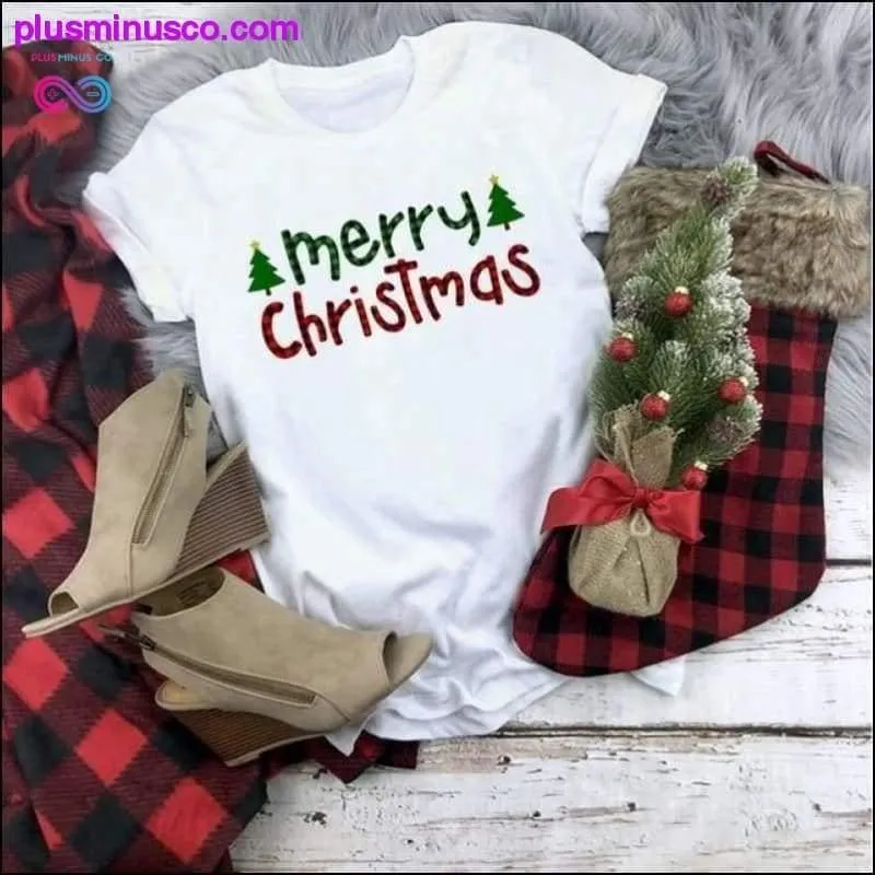 Plaid Christmas White T-Shirt || PlusMinusco.com