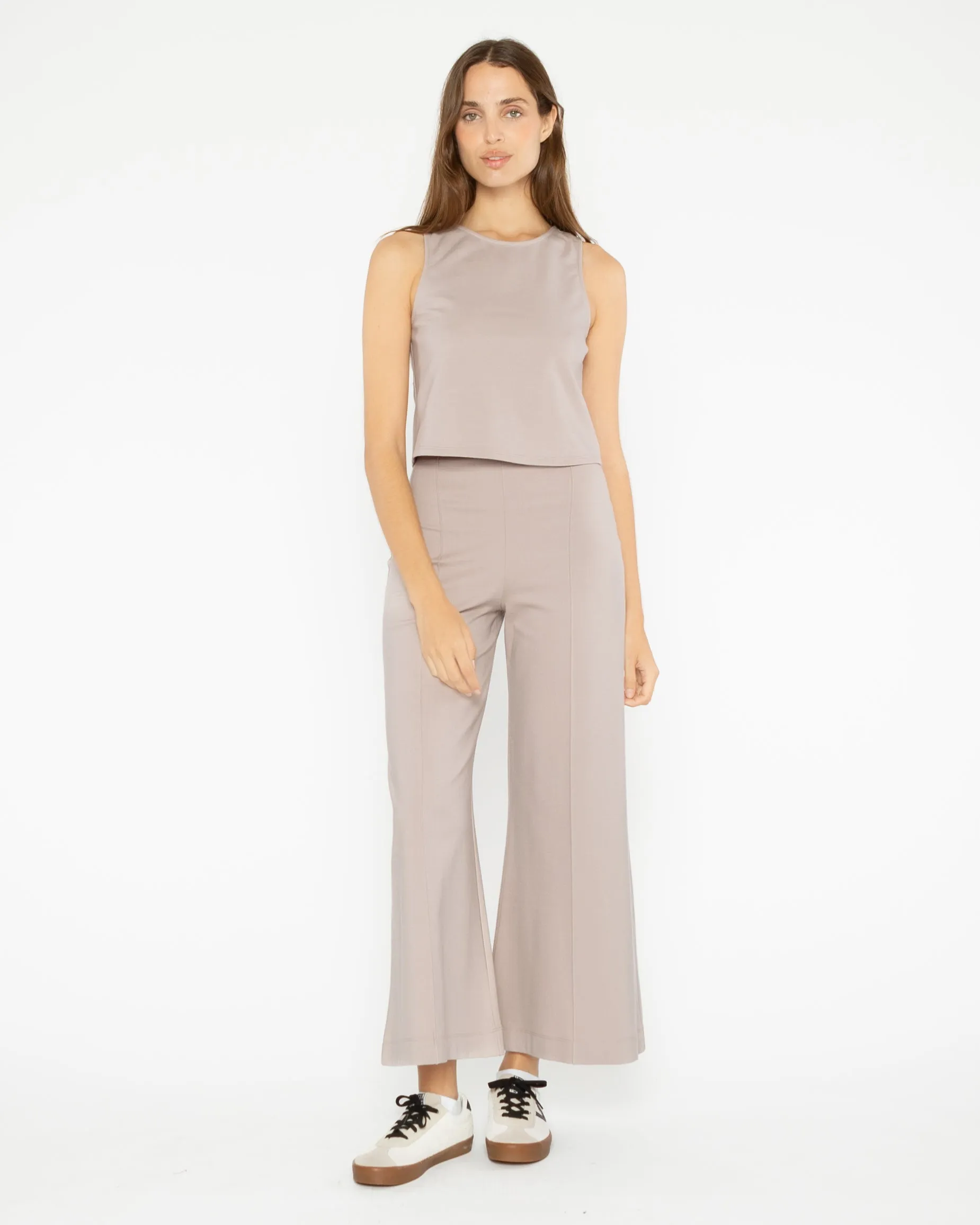 PONTE KNIT WIDE LEG PANT - CROPPED | CLAY