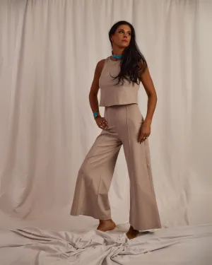 PONTE KNIT WIDE LEG PANT - CROPPED | CLAY