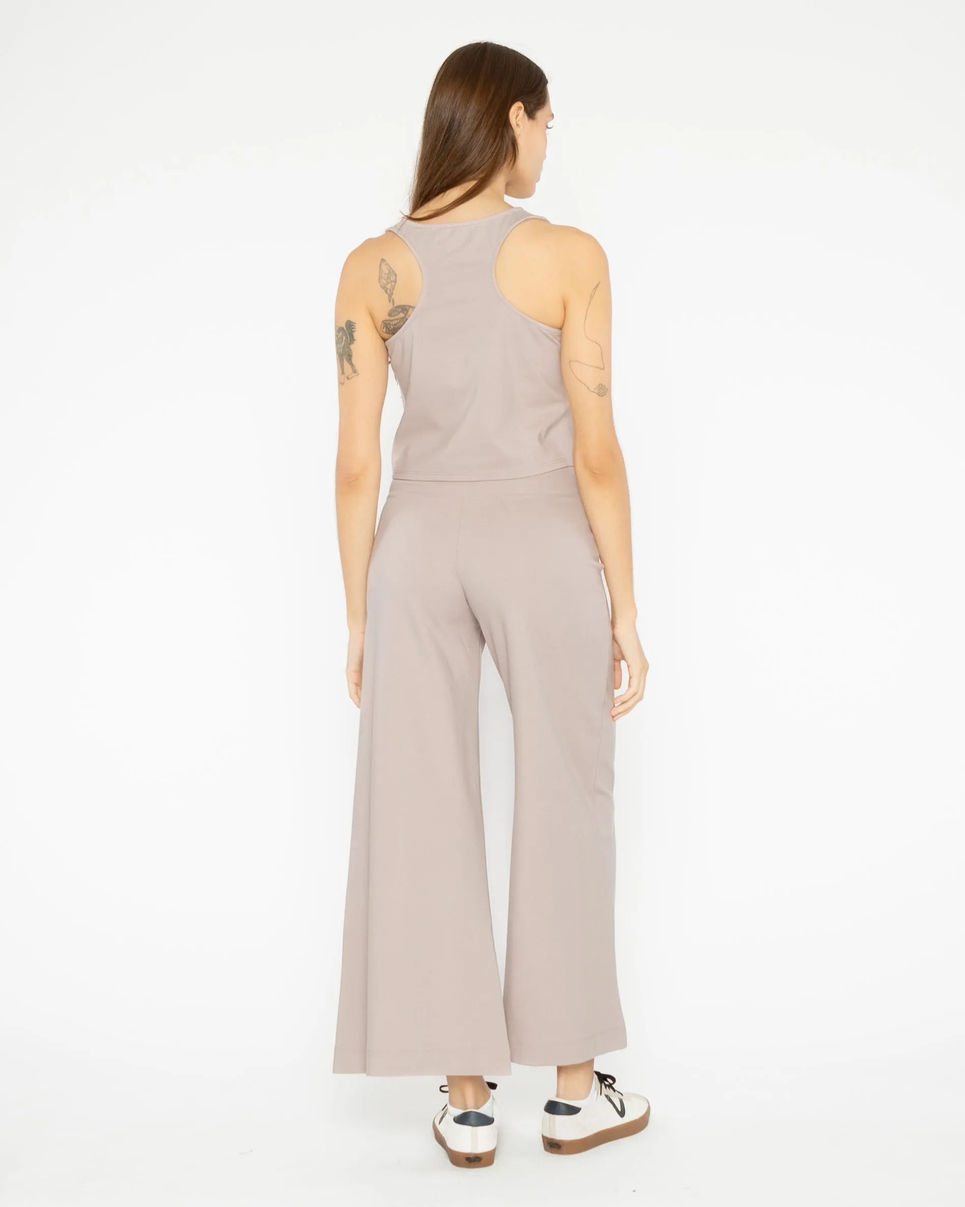 PONTE KNIT WIDE LEG PANT - CROPPED | CLAY