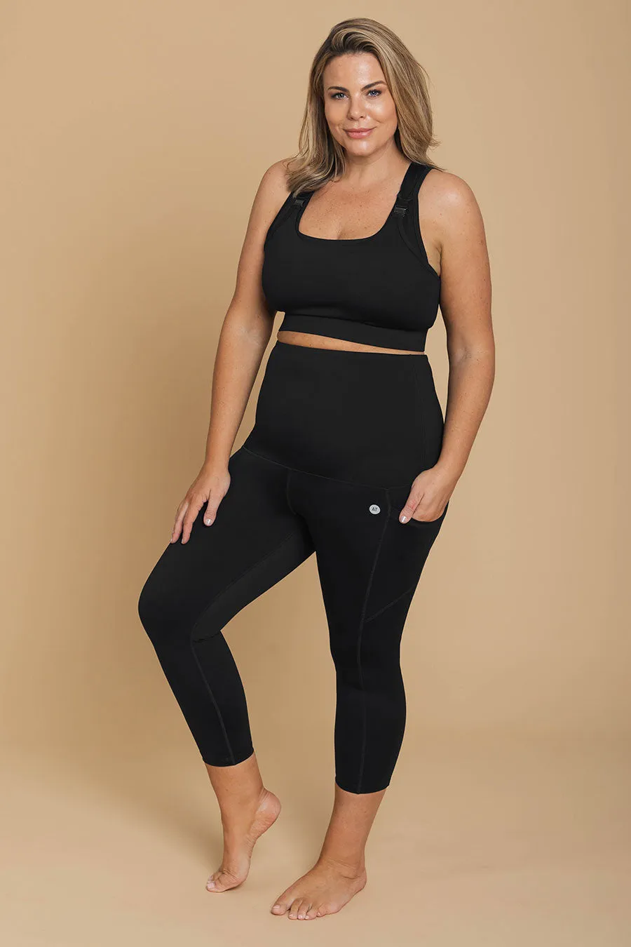 Postpartum Recovery 7/8 Length Legging with Pockets - Black