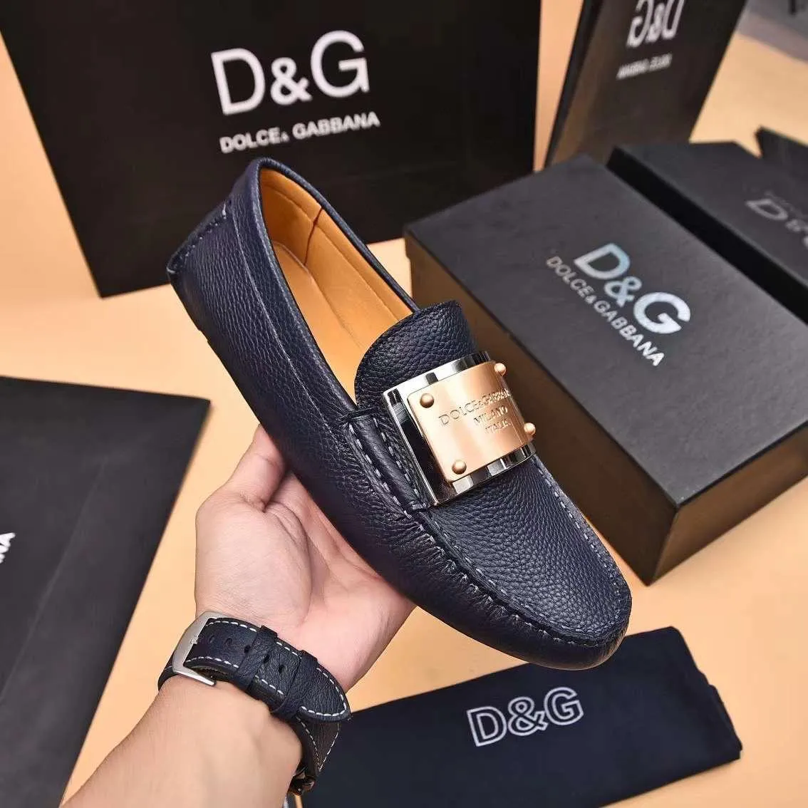 Premium Logo-Plaque  Black Loafers