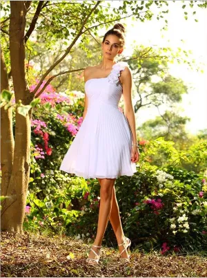 Princess Chiffon One Shoulder Short Bridesmaid Dresses With Hand-Made Flower