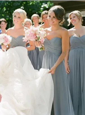Princess Chiffon Strapless Bridesmaid Dresses Floor Length