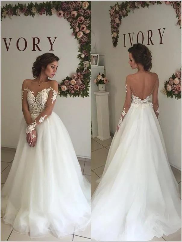 Princess Organza Long Sleeves Off Shoulder Wedding Dresses Brush Train Dress