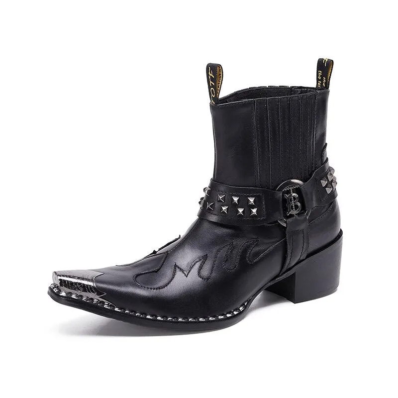 Punk Style Rivets Men Cowboy Short Boots Mid Heel