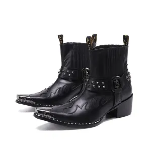 Punk Style Rivets Men Cowboy Short Boots Mid Heel