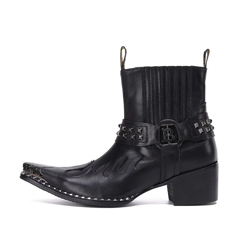 Punk Style Rivets Men Cowboy Short Boots Mid Heel