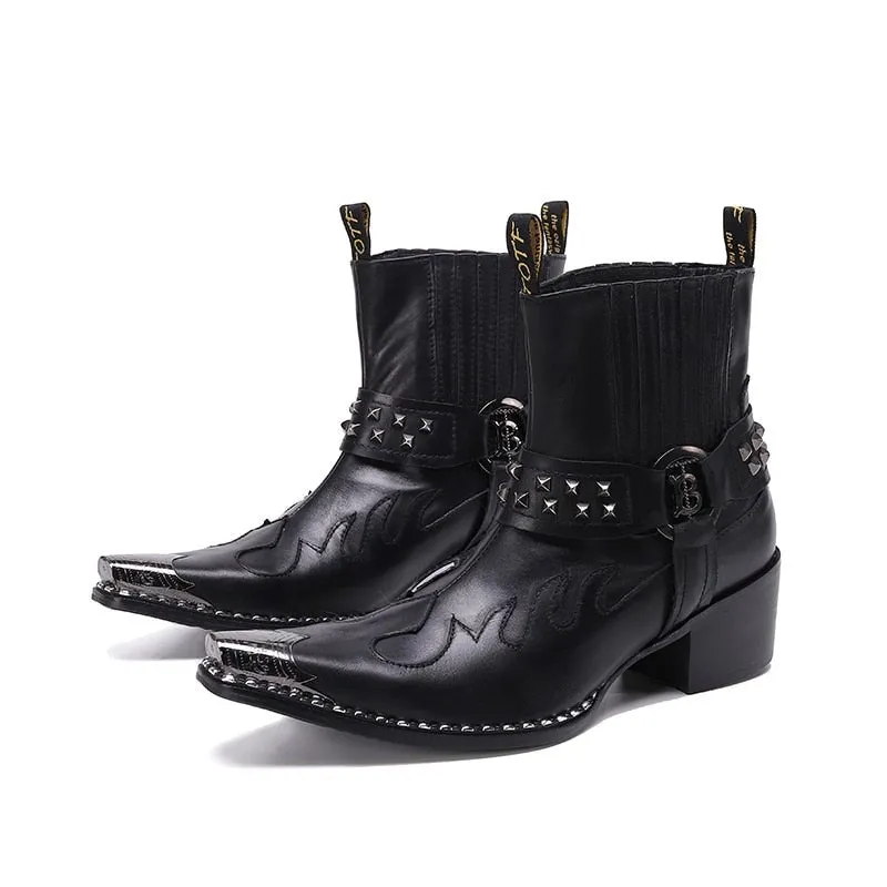 Punk Style Rivets Men Cowboy Short Boots Mid Heel
