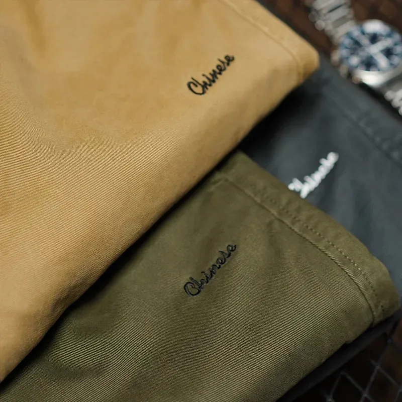 Pure Cotton Washed Woven Cargo Tapered Pants - Men's Fashion Straight Casual Trousers with Elastic Waist