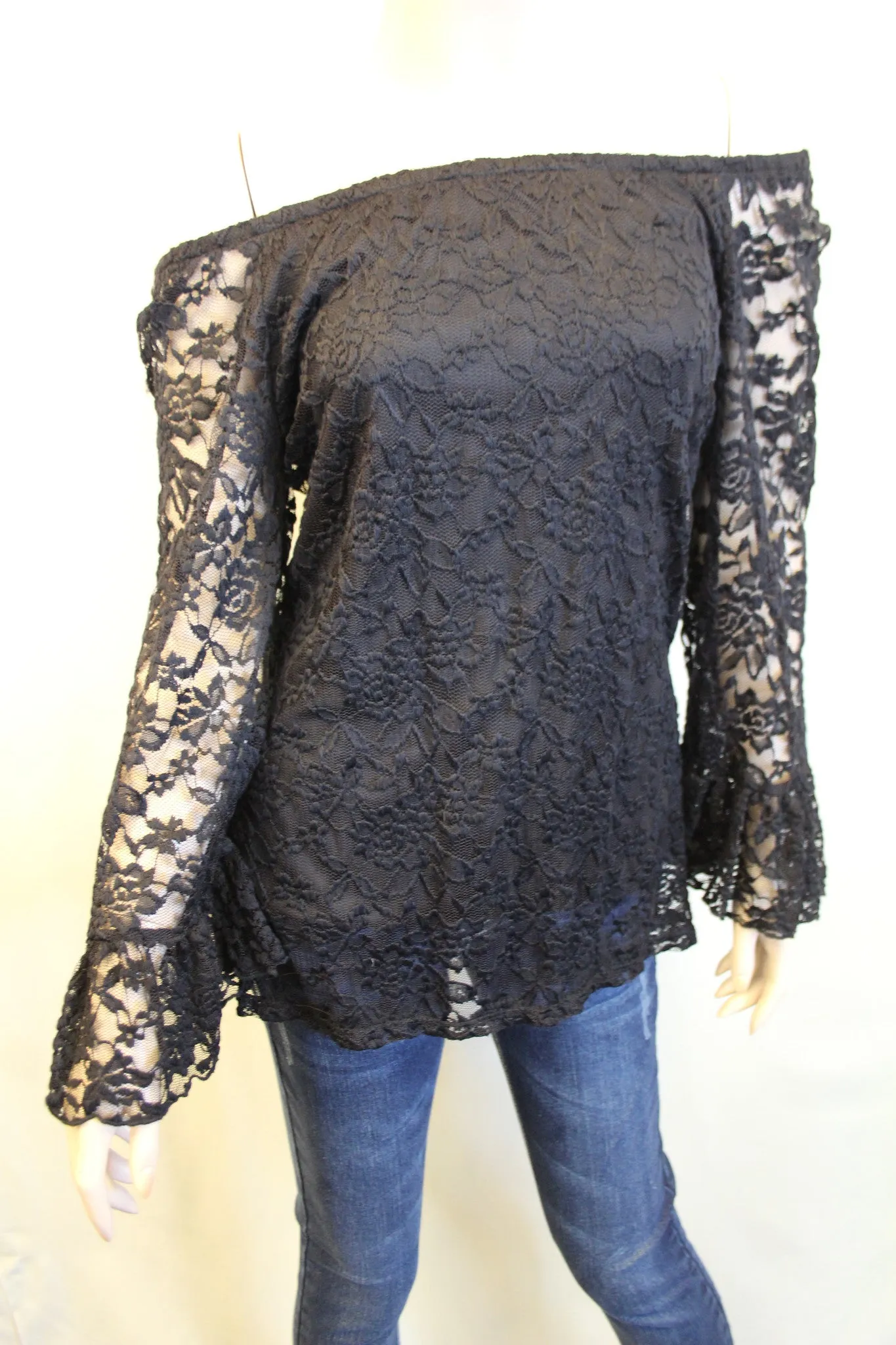 Rachel Kate | Bell Sleeve Lace Top Black