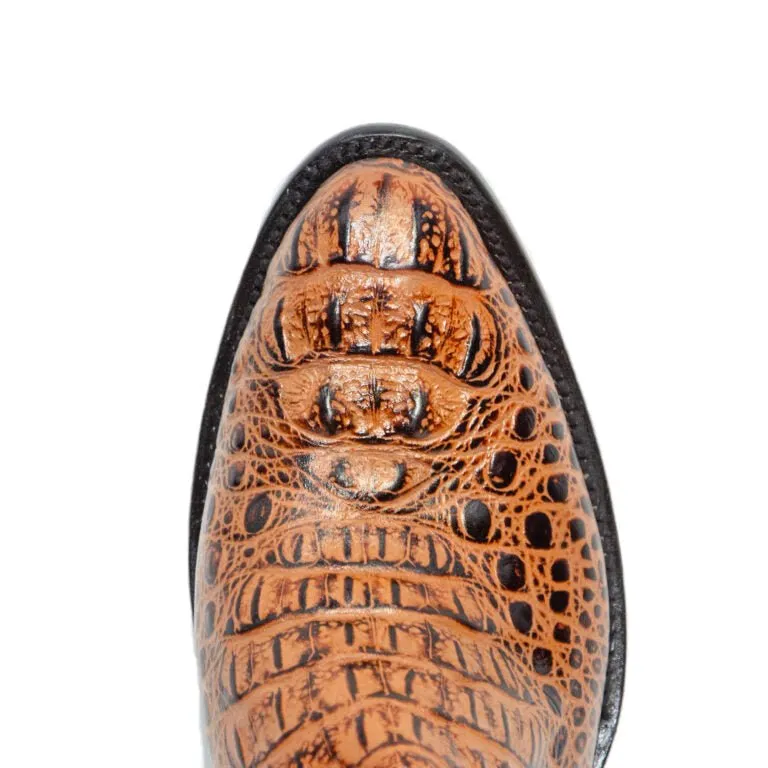 REPARO TX Men’s Caiman Hornback Print Cognac Western Boots Brown Top
