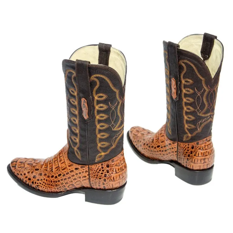 REPARO TX Men’s Caiman Hornback Print Cognac Western Boots Brown Top