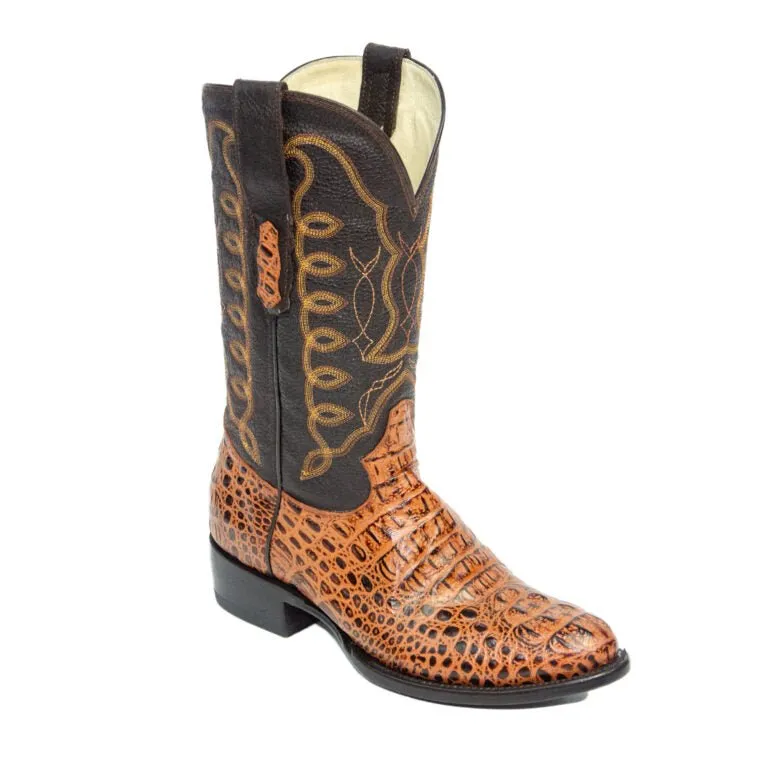 REPARO TX Men’s Caiman Hornback Print Cognac Western Boots Brown Top