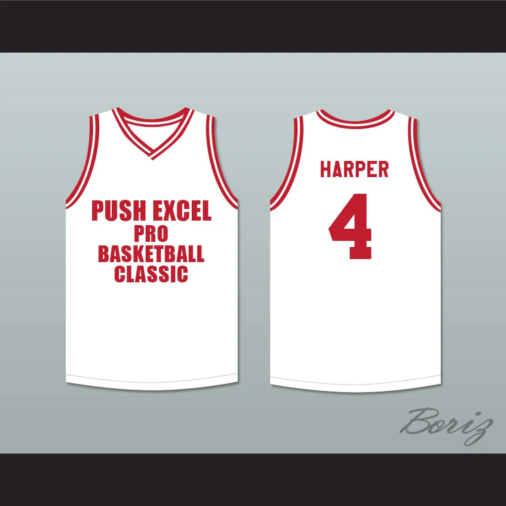 Ron Harper 4 Push Excel Pro Basketball Classic White Basketball Jersey 1988 Charity Event