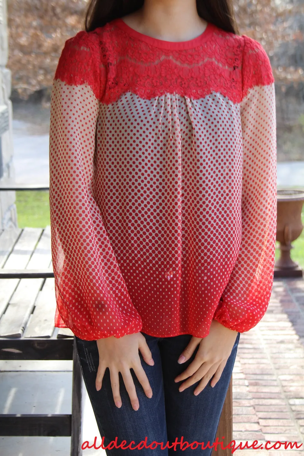 Ryu | Ivory and Red Polka Dots with Lace