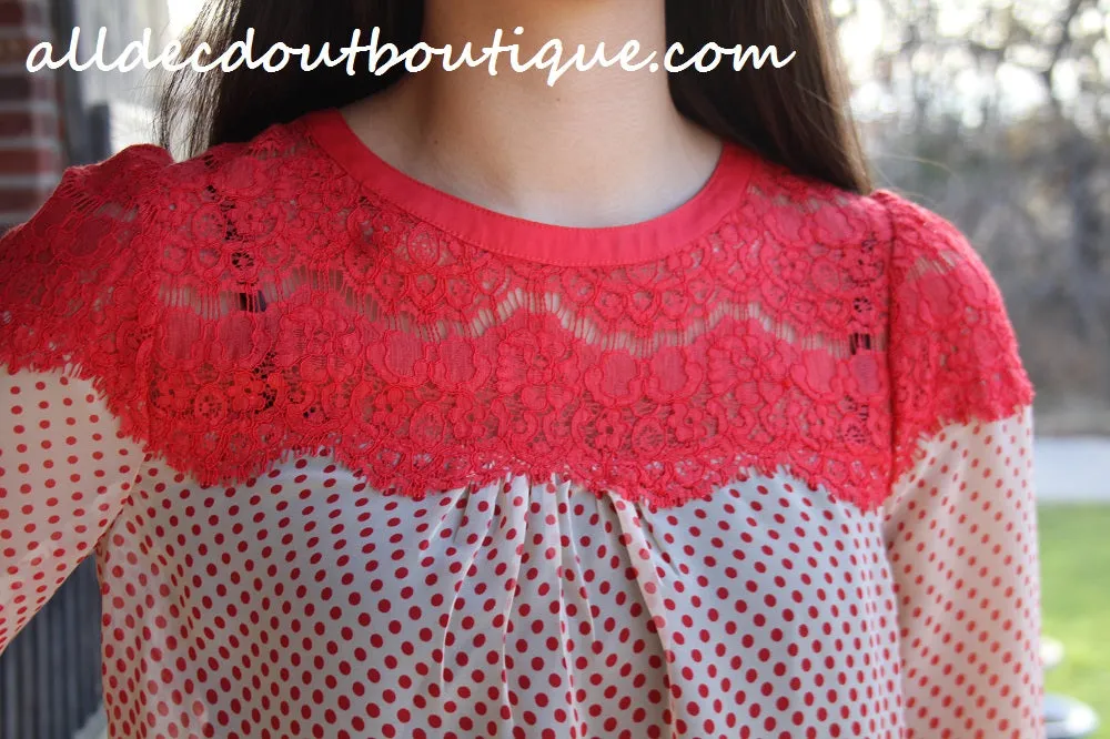 Ryu | Ivory and Red Polka Dots with Lace