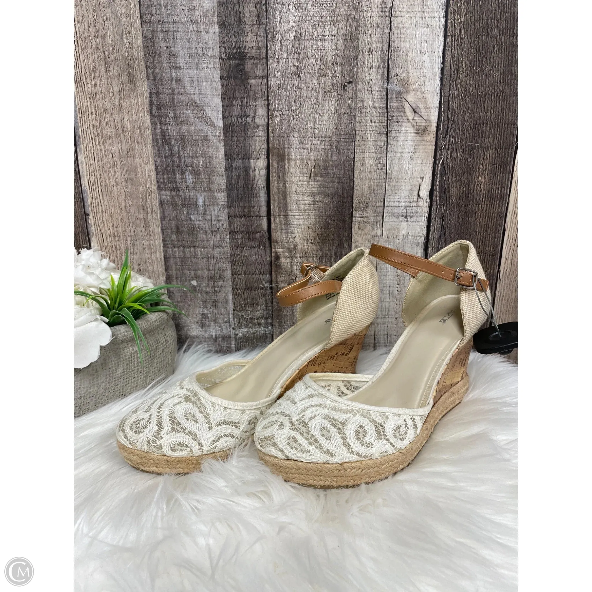 Sandals Heels Wedge By Apt 9 In Cream, Size: 8.5