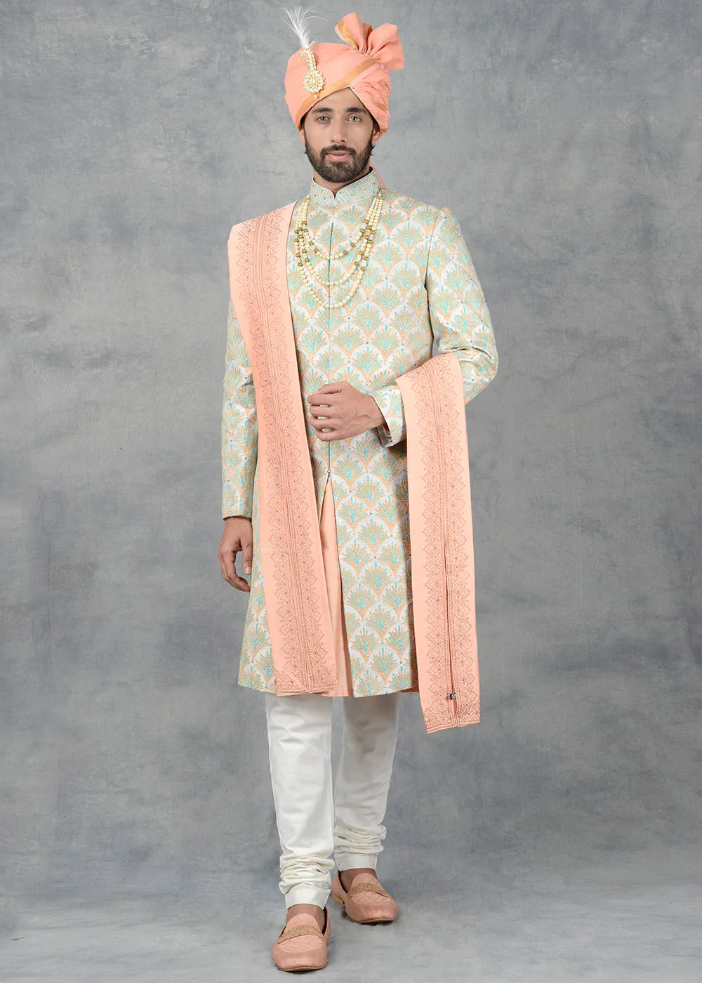 Sea Green Sherwani | Siddhesh Chauhan