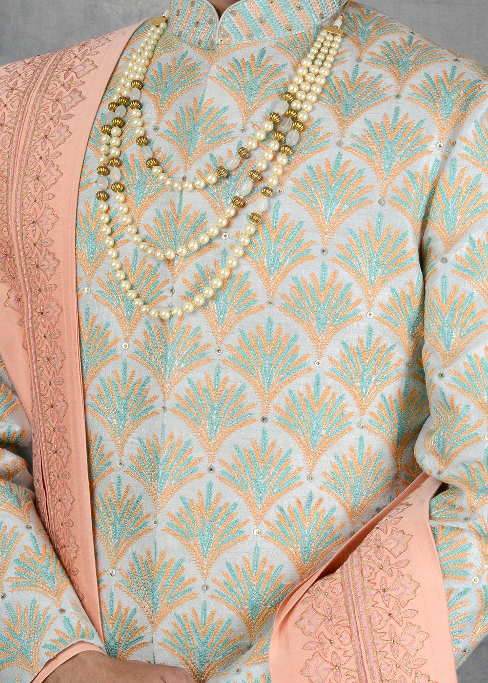 Sea Green Sherwani | Siddhesh Chauhan