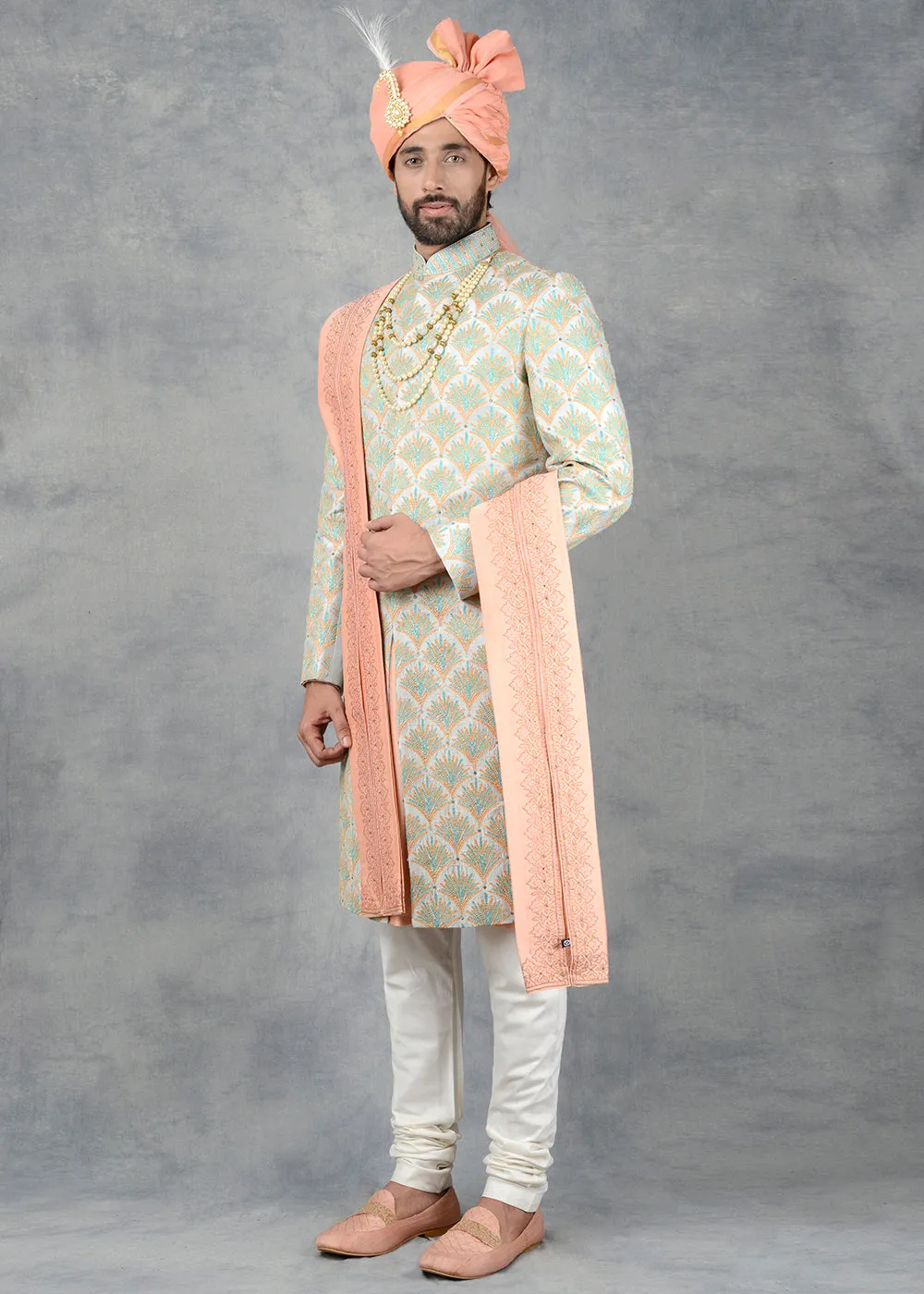 Sea Green Sherwani | Siddhesh Chauhan