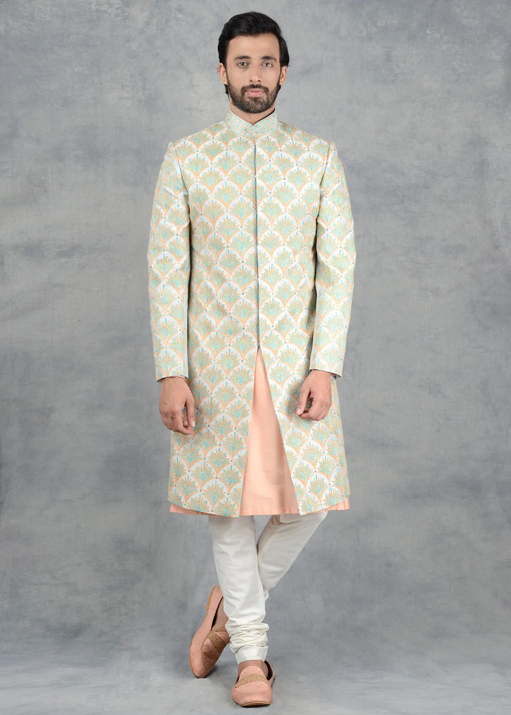 Sea Green Sherwani | Siddhesh Chauhan