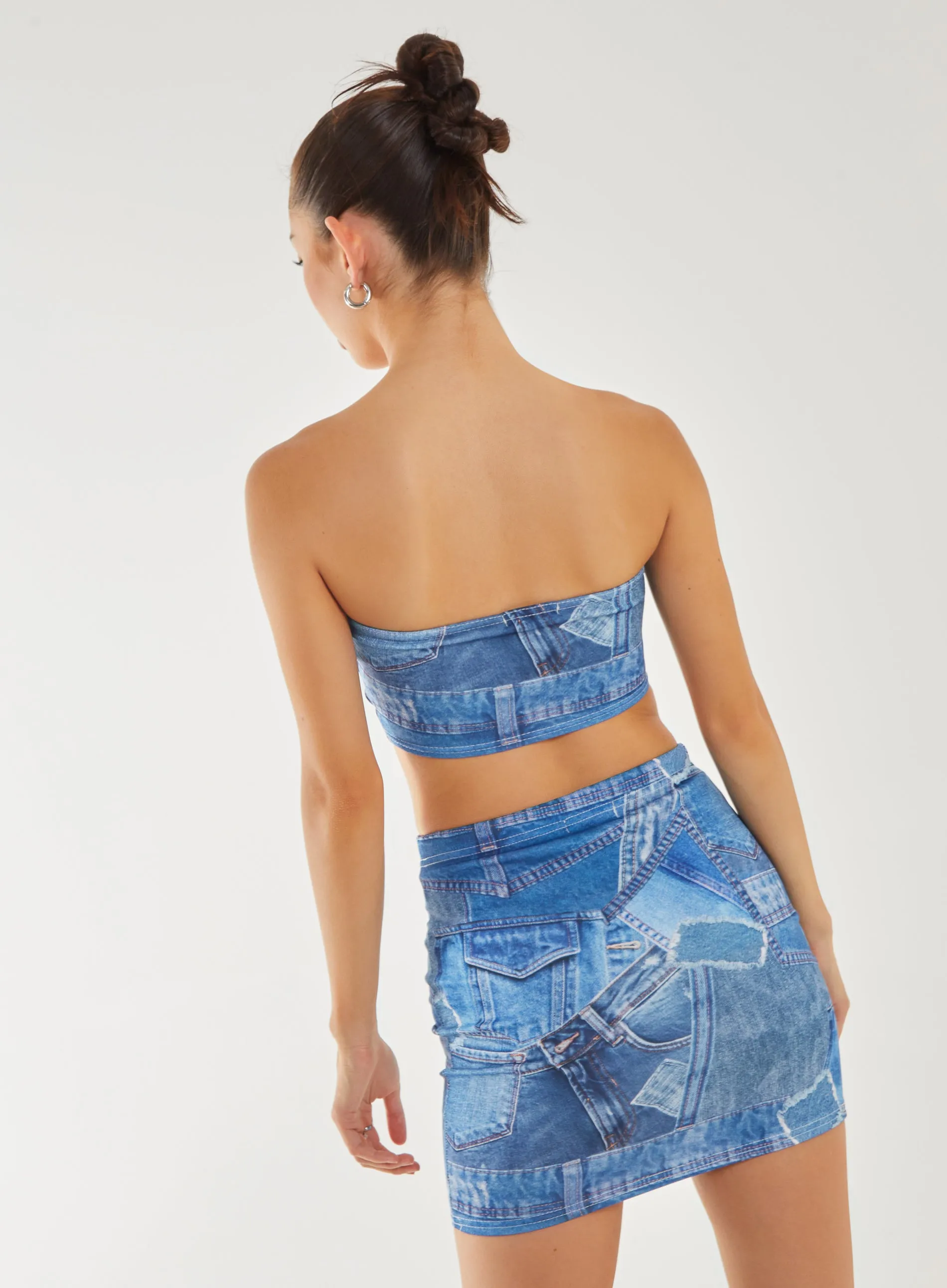 Seam Detail Denim Print Top