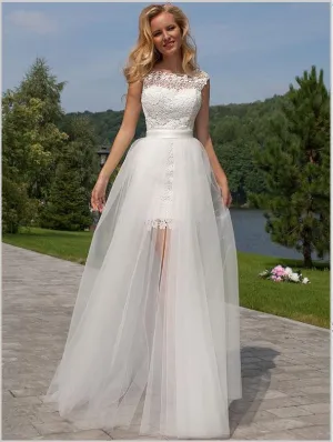 Sheath Lace Scoop Tulle Sleeveless Wedding Dresses Floor Length Ball Gown