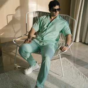 SIGNATURE LOOSE FIT RICH LINEN CORD SET - SEA GREEN
