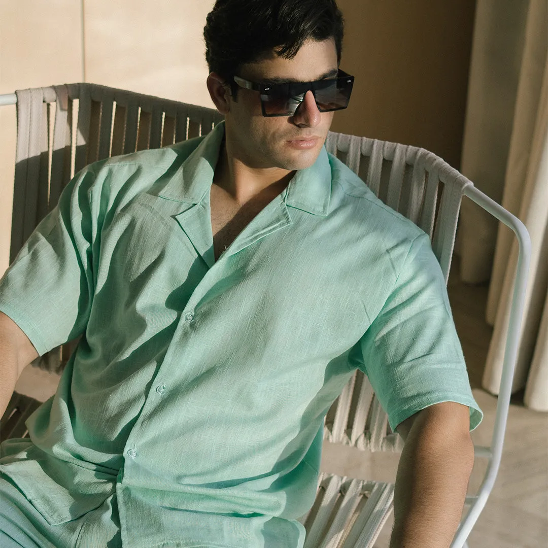 SIGNATURE LOOSE FIT RICH LINEN CORD SET - SEA GREEN