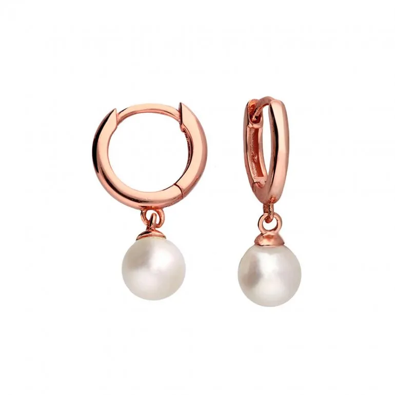 Sterling Silver Trendy Dangle Pearl Huggie