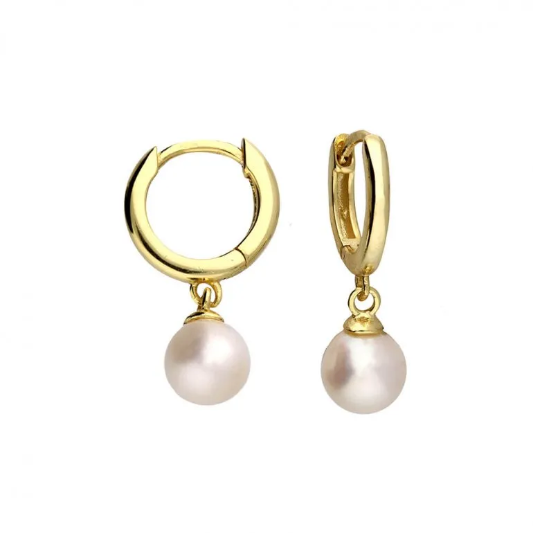 Sterling Silver Trendy Dangle Pearl Huggie