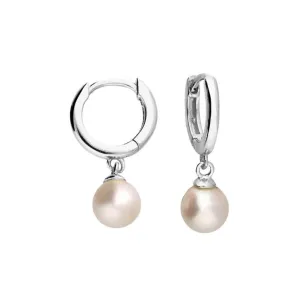 Sterling Silver Trendy Dangle Pearl Huggie