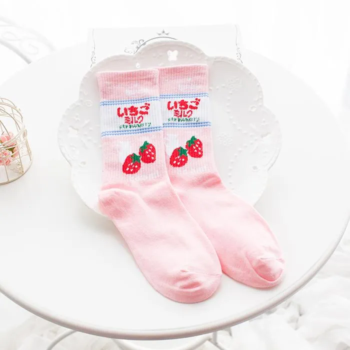 Strawberry Milk Cow Socks SD00614