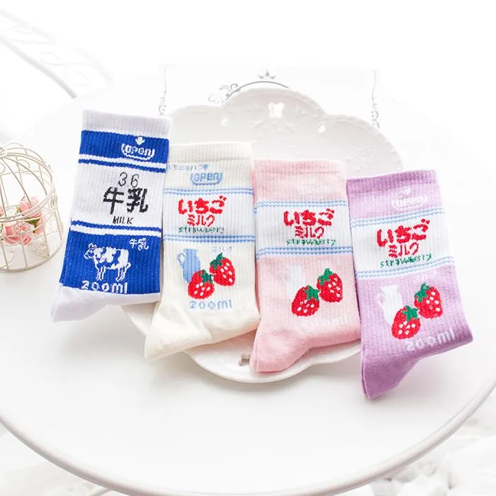 Strawberry Milk Cow Socks SD00614